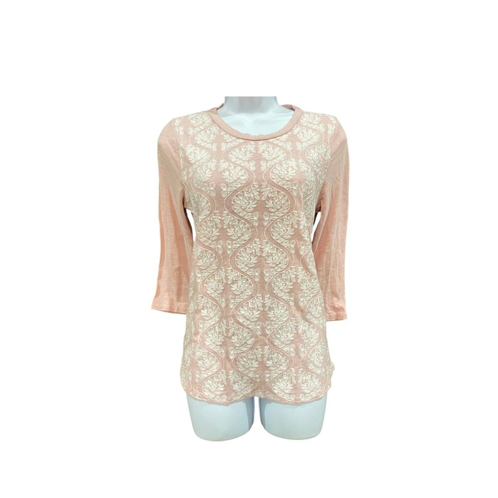 J. Crew Factory Peach Lace Overlay Three-Quarter Sleeve Top